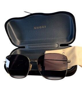 Gucci Authentic 1030SK Gold/Gray Sunglasses | Authenticity Card & Case Included